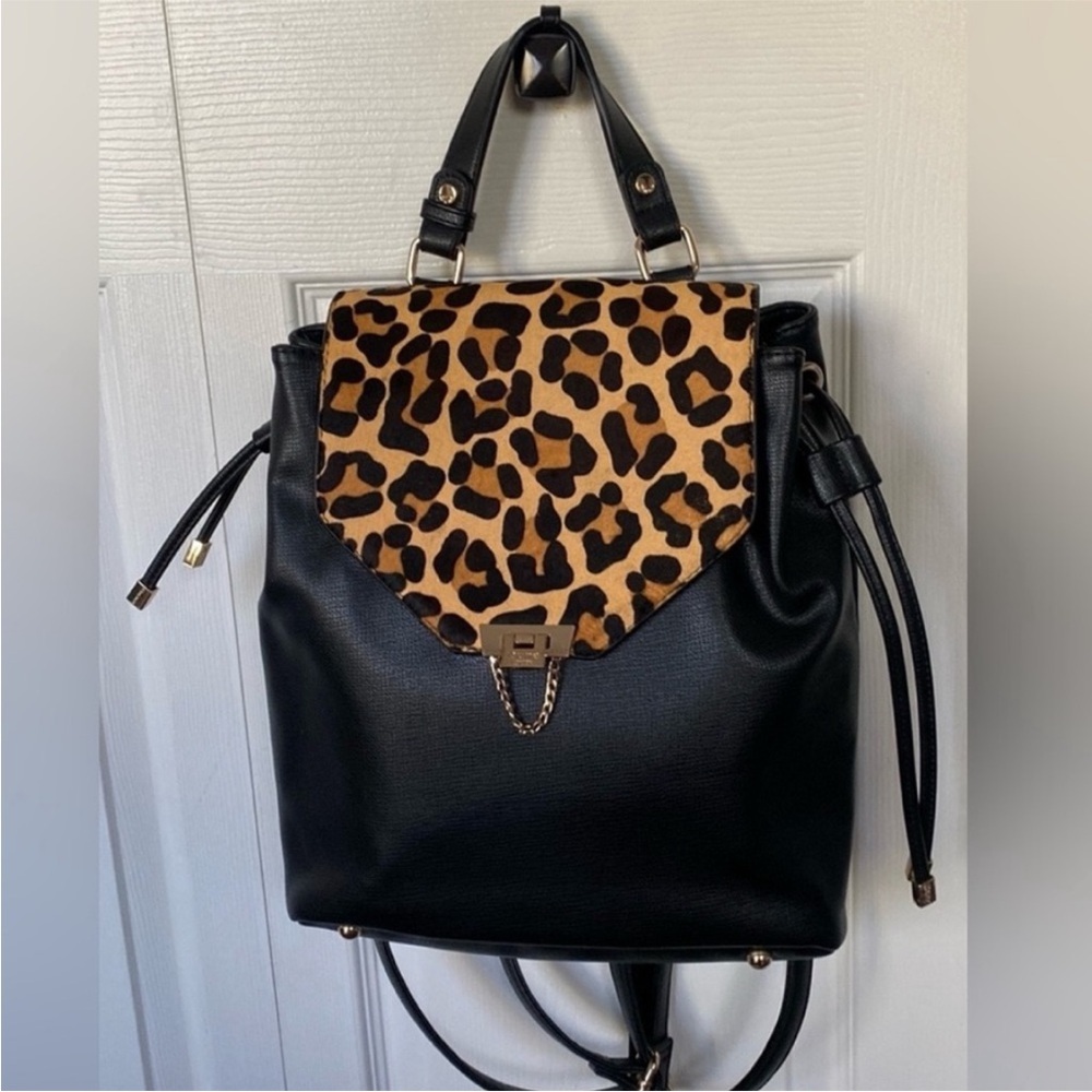 Dune Bag London Backpack Black Leopard Accent